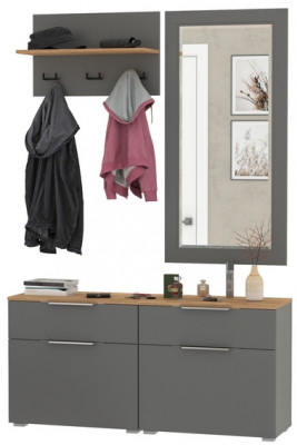 Октава Прихожая 39, цвет серый графит/дуб крафт золотой/фасады МДФ серый графит, ШхГхВ 129,8х35,4х197 см., универсальная сборка