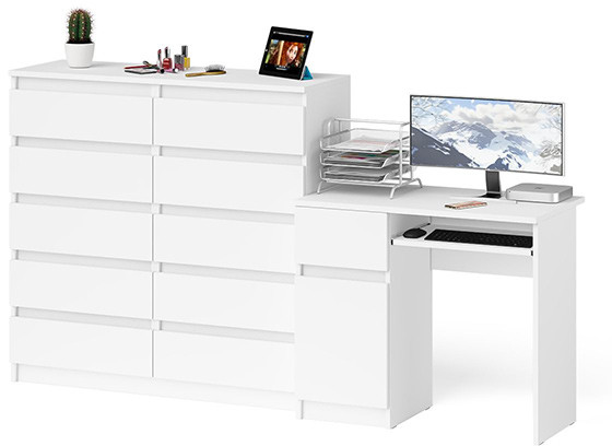 Мори компьютерный стол МС-1 левый + Комод МК1200.10, белый