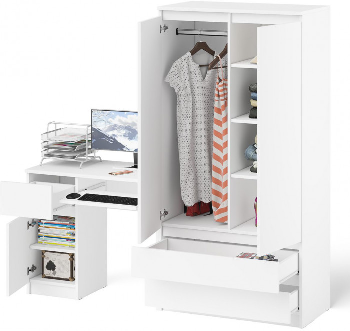 Мори компьютерный стол МС-1 левый + Шкаф МШ900.1, белый