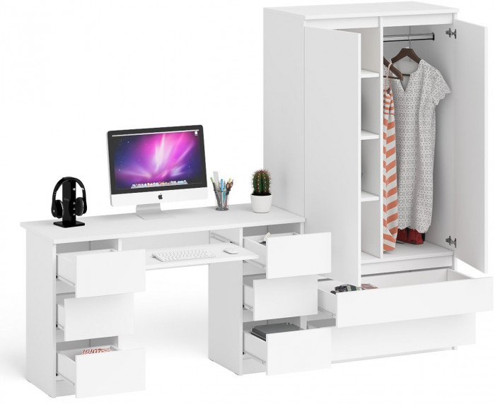 Мори компьютерный стол МС-2 + Шкаф МШ900.1, белый