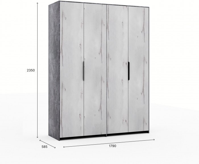 Шкаф для одежды 4-х дверный "Ривьера" - Канадский дуб арктик/Бетон спаркс