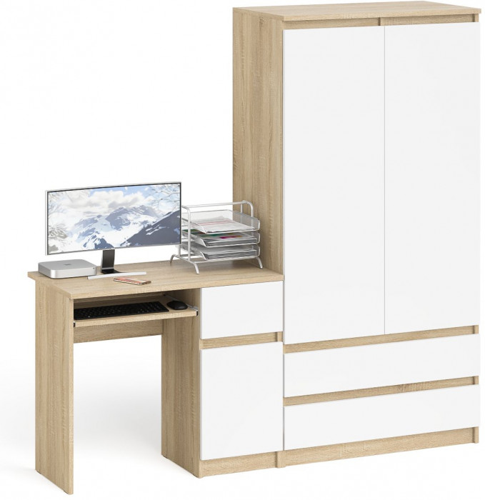 Мори Стол компьютерный МС-1 правый + Шкаф МШ900.1, цвет дуб сонома/белый, ШхГхВ 180,4х50,4х179,6 см., выдвижной ящик справа, НЕ универсальная сборка
