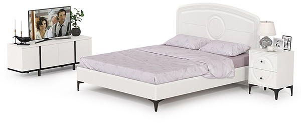 Валенсия Спальня № 11, цвет ЛДСП белый шагрень/чёрный/МДФ белый шагрень, ортопед есть, сп. м. 1600х2000 мм., б/м