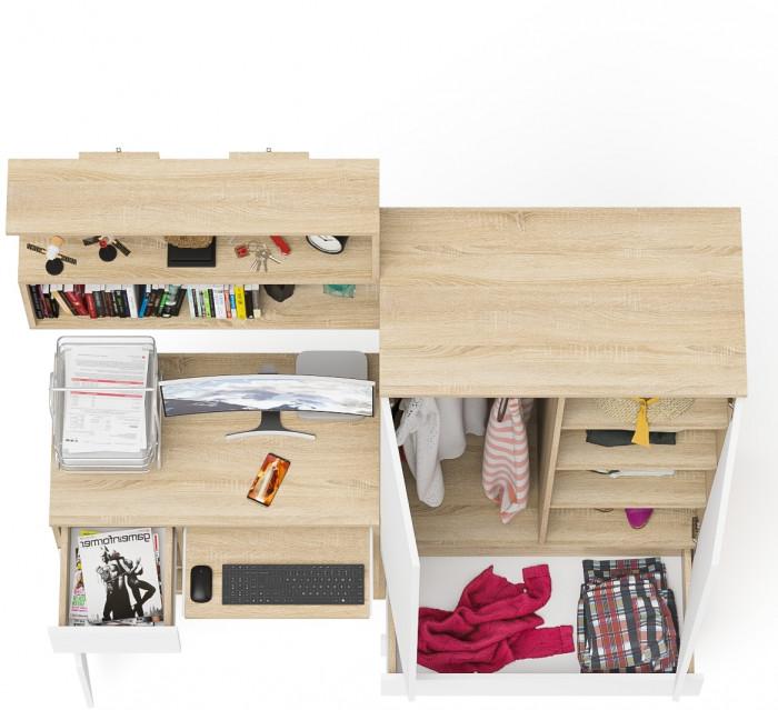 Мори компьютерный стол МС-1 левый + Шкаф МШ900.1 + Полка 900, дуб сонома/белый