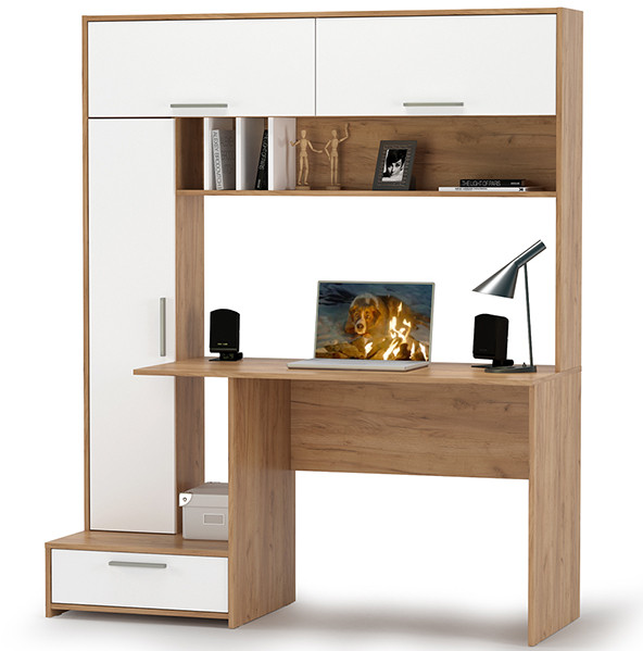 Лайт Стол письменный 03.243Н, цвет дуб крафт золотой/белый премиум, ШхГхВ 150,2х57,3х179,9 см., НЕ универсальная сборка