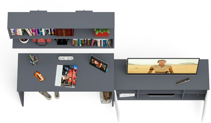 Мори письменный стол МСП1200.1 + Тумба МТВ1200.1 + Полка 1200, графит/белый