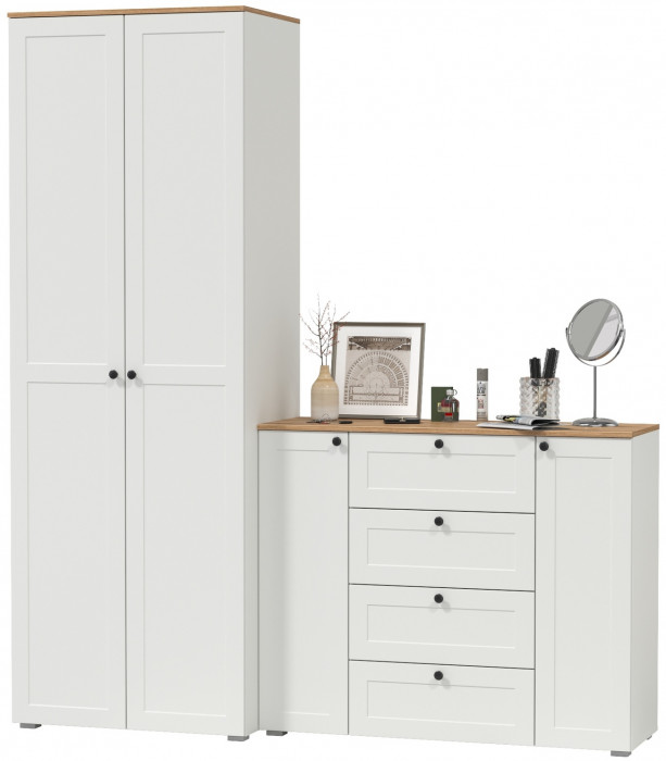 Остин Прихожая 04, белый шагрень/дуб крафт золотой