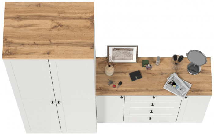 Остин Прихожая 04, белый шагрень/дуб крафт золотой