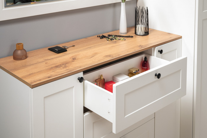 Остин Прихожая 04, белый шагрень/дуб крафт золотой