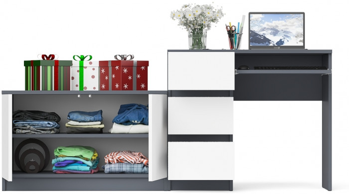 Мори Стол компьютерный МС-6 левый + Тумба МА900.1, цвет графит/белый, ШхГхВ 180,4х50,4х76,6 см., выдвижные ящики слева, НЕ универсальная сборка