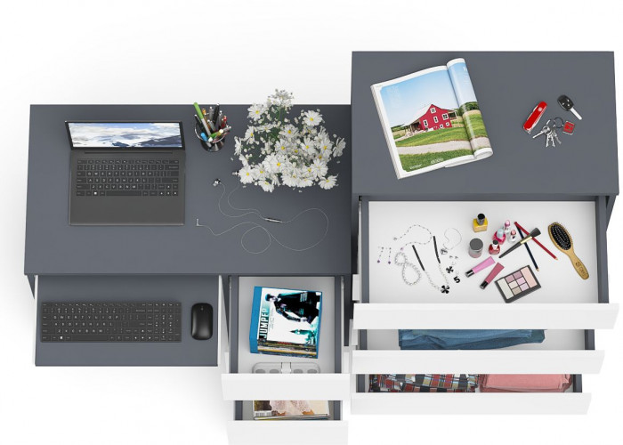 Мори Стол компьютерный МС-6 правый + Комод МК700.5, цвет графит/белый, ШхГхВ 160,4х50х114 см., выдвижные ящики справа, НЕ универсальная сборка