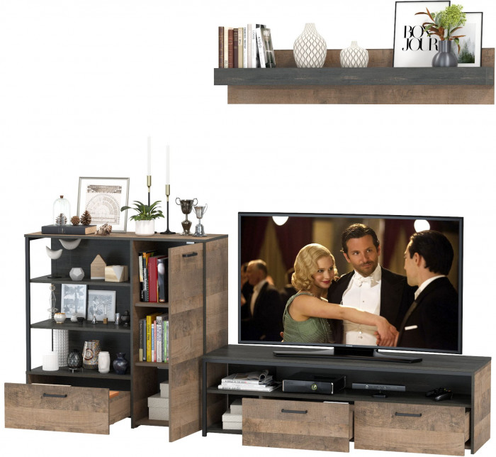 Трувор 13.70 Тумба под ТВ + 13.307.01 Комод + 15.60 Полка, дуб гранж песочный/интра