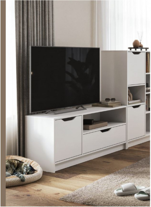 РУНА ТВ 01 Тумба под ТВ Фасад БЕЛЫЙ/Корпус БЕЛЫЙ