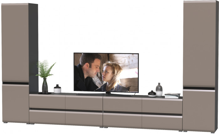 Сидней Комплектация № 128, цвет корпус: антрацит/фасады: МДФ веллюто капучино, ШхГхВ 359,8х41,3х205,2 см., универсальня сборка