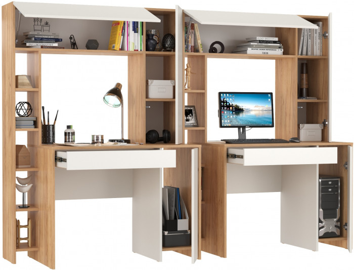 Стол компьютерный Комфорт 12.71 + Стол компьютерный Комфорт 12.71, цвет дуб золотой/белый, ШхГхВ 233,4х60,2х165,4 см., НЕ универсальная сборка