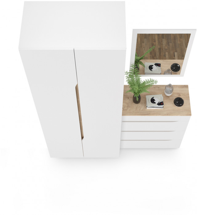 Муссон 13.198 Шкаф двухстворчатый + 13.97 Комод + Зеркало СВК, белый/дуб эндгрейн элегантный