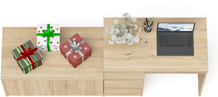 Мори Стол компьютерный МС-6 левый + Тумба МА900.1, цвет дуб сонома, ШхГхВ 180,4х50,4х76,6 см., выдвижные ящики слева, НЕ универсальная сборка