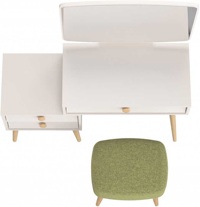 Афина Спальня 4-25901М1к.с. Трюмо + Банкетка 6-5135ТКШзел Полли, кашемир серый/ткань зелёная