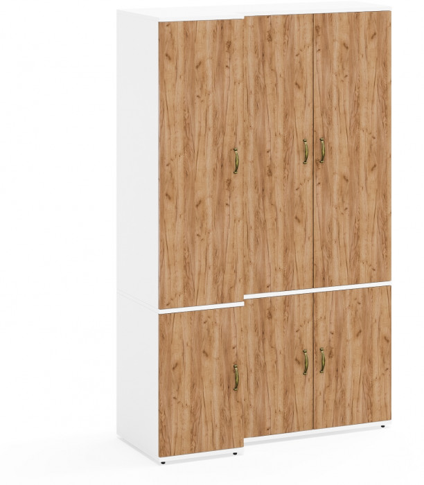 Лидер-8 Модуль Пенал МД 23Б + Шкаф МД 20Б, белый шагрень/крафт золото