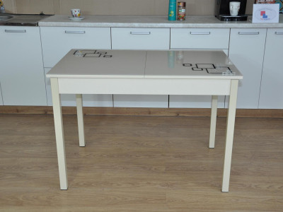 Альфа фотопечать стол обеденный раздвижной / квадраты на бежевом/дуб молочный/бежевый