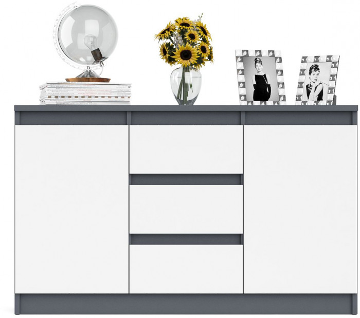 Мори Комод МК1200.3, цвет графит/белый, ШхГхВ 120,4х41х73 см.