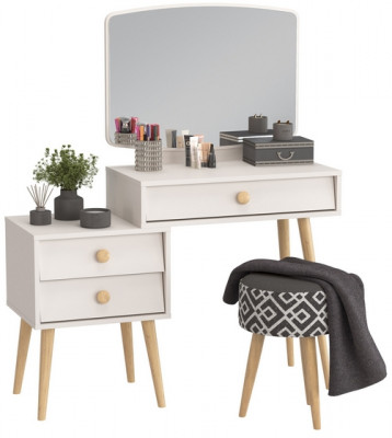 Афина Спальня 4-25901М1к.с. Трюмо + Банкетка 6-5132ТКчёр Юна, кашемир серый/ткань чёрная