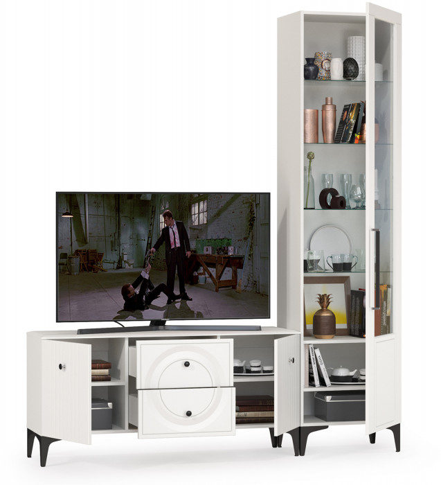 Валенсия Гостиная № 054, цвет ЛДСП белый шагрень/МДФ белый шагрень, ШхГхВ 188,1х38,3х225,2 см., универсальная сборка