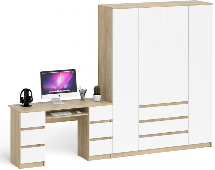 Мори Стол компьютерный МС-2 + Шкаф МШ1600.1, цвет дуб сонома/белый, ШхГхВ 295,8х50,4х209,6 см., универсальная сборка