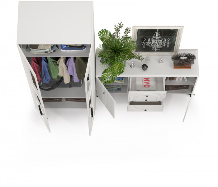 Валенсия Спальня 13.309 Комод + 13.329 Шкаф для одежды, ЛДСП белый шагрень/МДФ белый шагрень