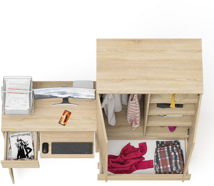 Мори компьютерный стол МС-1 левый + Шкаф МШ900.1, дуб сонома