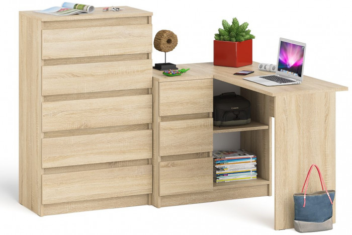Мори компьютерный стол МС-16 левый + Комод МК700.5, дуб сонома