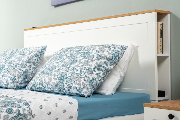 Остин 11.53 Кровать + ортопед + 16.307 Шкаф + 16.152 Тумба прикроватная, белый шагрень/дуб крафт золотой