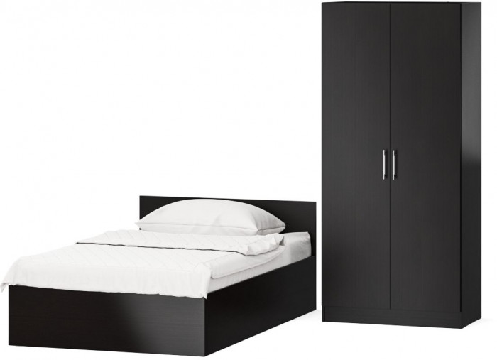 Кровать с ящиками 1200 + Шкаф 2-х створчатый Стандарт, цвет венге, ШхГхВ 123,5х203,5х70 + 90х52х200 см., сп.м. 1200х2000 мм., б/м, основание есть