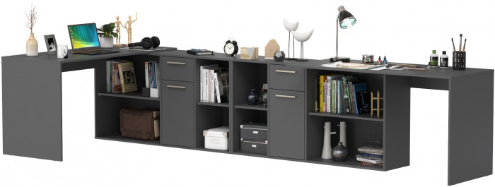 Лайт Стол письменный 03.245.01 + 03.245.01, цвет тёмно-серый, ШхГхВ 342,9х136,2х75,2 см.(угловой) или 407,4х60х75,2 см.(прямой), универсальная сборка