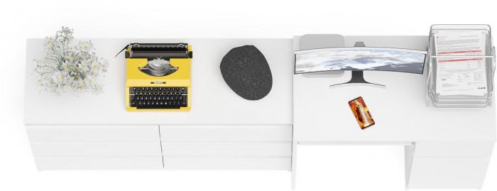 Мори Стол компьютерный МС-1 правый + Комод МК1200.6, цвет белый, ШхГхВ 210,4х50х76,6 см., выдвижной ящик справа, НЕ универсальная сборка