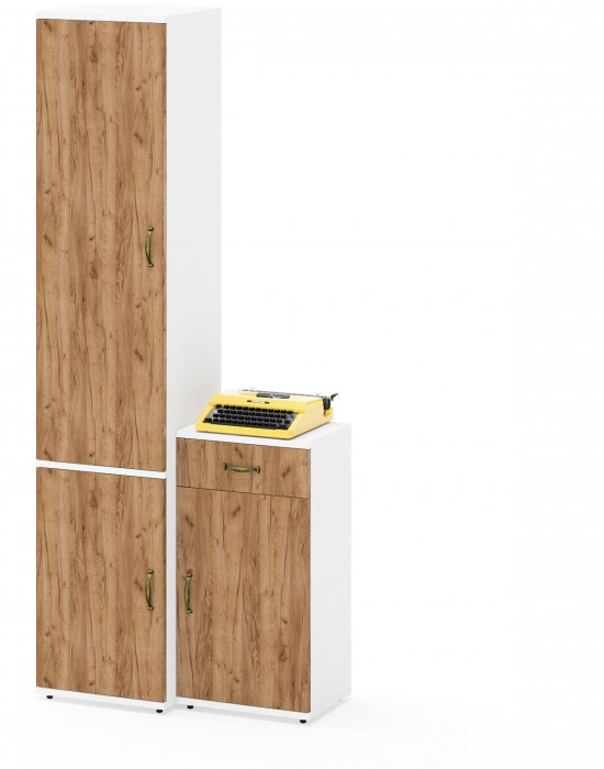 Лидер-8 Пенал МД 21Б + Тумба МД 3.15, цвет белый шагрень/крафт золото, ШхГхВ 80х37,5х190 см., универсальная сборка