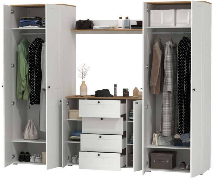 Остин Прихожая 73, белый шагрень/дуб крафт золотой