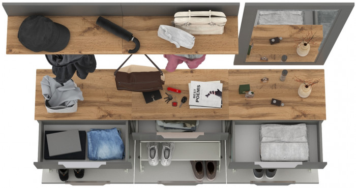 Октава Прихожая 41, цвет серый графит/дуб крафт золотой/фасады МДФ серый графит, ШхГхВ 194,7х35,4х197 см., универсальная сборка