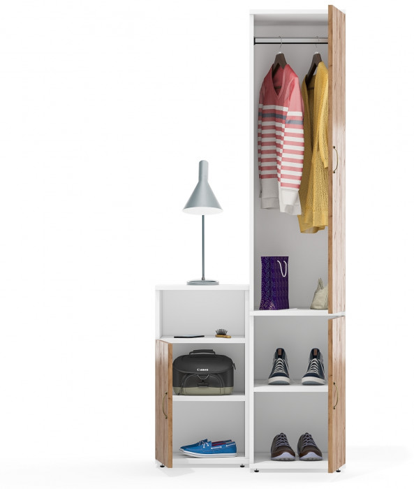 Лидер-8 Пенал МД 23Б + Тумба МД 3.19, цвет белый шагрень/крафт золото, ШхГхВ 80х50х190 см., универсальная сборка