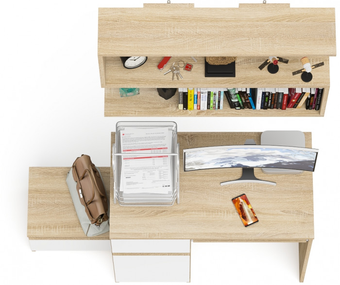 Мори Стол компьютерный МС-1 левый + Тумба ТМП400.1 + Полка 900, цвет дуб сонома/белый, ШхГхВ 130,4х50х209,6 см., НЕ универсальная сборка