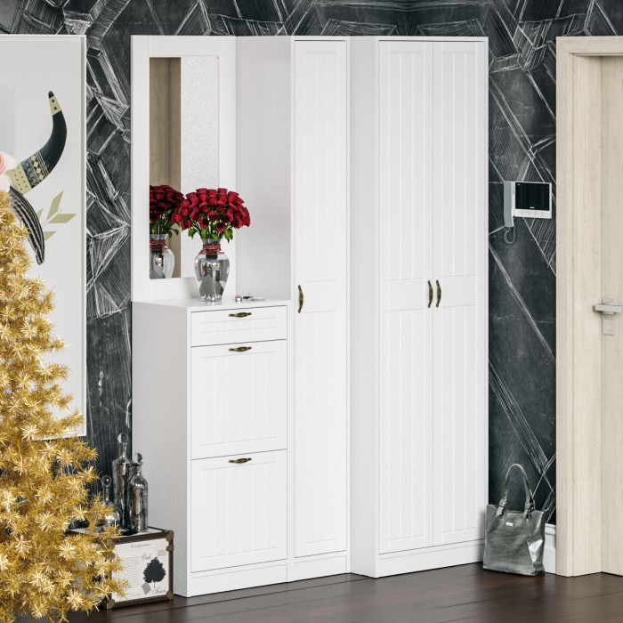 Прихожая П-6 Шкаф, цвет белая шагрень/фасады МДФ белое дерево фрезеровка прованс, ШхГхВ 60х50х210 см.