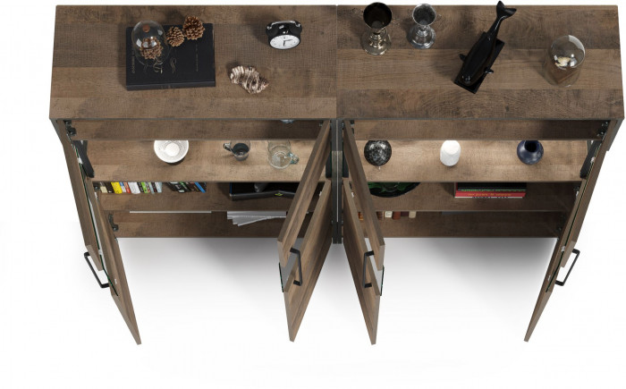 Трувор 13.306 Комод с витриной + 13.306 Комод с витриной, цвет дуб гранж песочный/интра, ШхГхВ 171,6х37х135,3 см., есть светодиодная подсветка