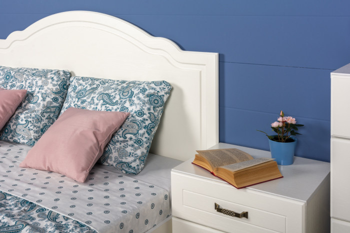 Ливерпуль Кровать 11.08 + основание + ножки + две Тумбы 08.146, цвет ясень ваниль/белый, ШхГхВ 266х204х112 см., сп. м. 1600х2000 мм, б/м, ортопед есть