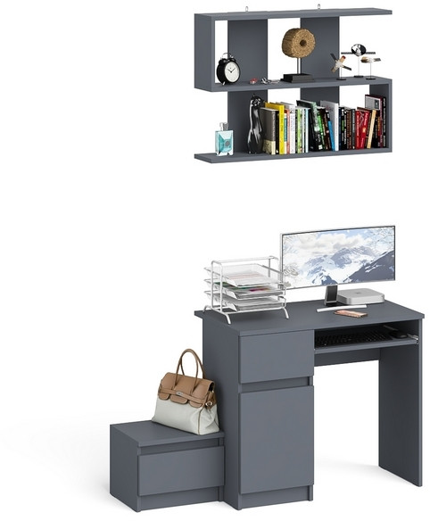 Мори Стол компьютерный МС-1 левый + Тумба ТМП400.1 + Полка 900, цвет графит, ШхГхВ 130,4х50х209,6 см., НЕ универсальная сборка