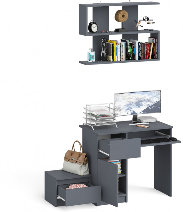 Мори Стол компьютерный МС-1 левый + Тумба ТМП400.1 + Полка 900, цвет графит, ШхГхВ 130,4х50х209,6 см., НЕ универсальная сборка