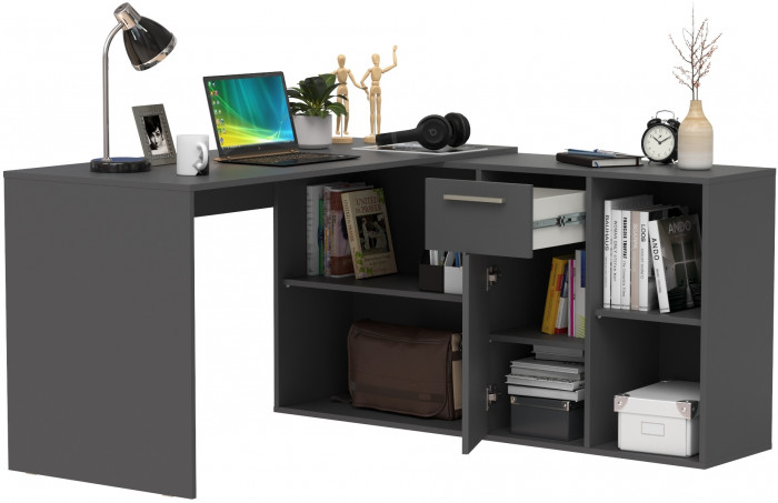 Лайт Стол письменный 03.245.01, цвет тёмно-серый, ШхГхВ 136,2х139,2х75,2 см.(угловой) или 203,7х60х75,2 см.(прямой), универсальная сборка