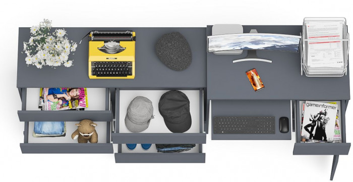 Мори Стол компьютерный МС-1 правый + Комод МК1200.6, цвет графит, ШхГхВ 210,4х50х76,6 см., выдвижной ящик справа, НЕ универсальная сборка