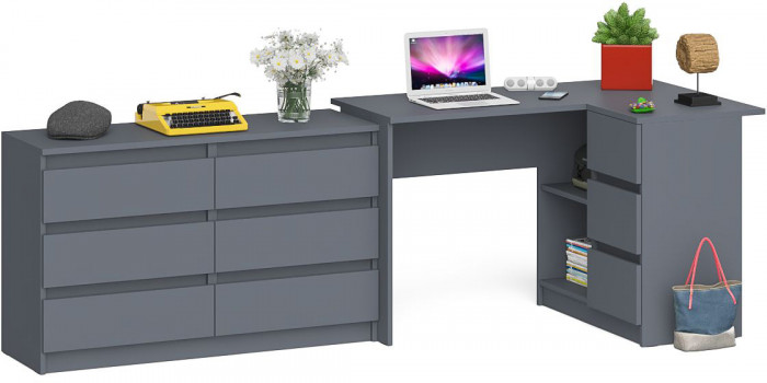 Мори Стол компьютерный МС-16 правый + Комод МК1200.6, цвет графит, ШхГхВ 244,8х84,9х76,6 см., выдвижные ящики справа, НЕ универсальная сборка