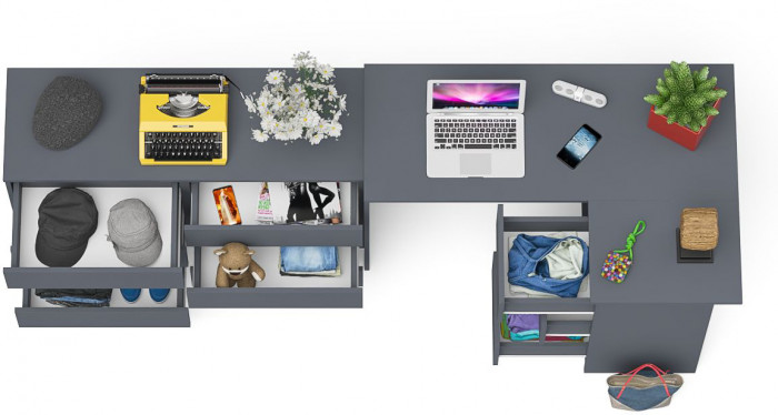 Мори Стол компьютерный МС-16 правый + Комод МК1200.6, цвет графит, ШхГхВ 244,8х84,9х76,6 см., выдвижные ящики справа, НЕ универсальная сборка