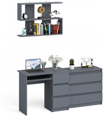Мори Стол компьютерный МС-6 правый + Комод МК800.1 + Полка 900, цвет графит, ШхГхВ 170,4х50х209,6 см., НЕ универсальная сборка